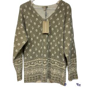 NWT Burberry Women's Taupe Green Ochre V-Neck Alpaca Wool Sweater Small Luxe